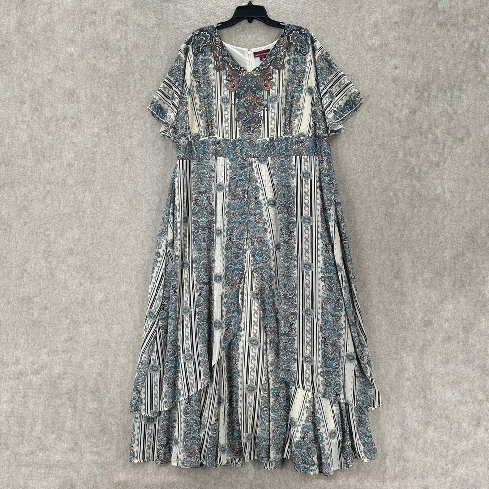 Jessica London Cream Maxi Dress with Teal and Brown Paisley Stripes